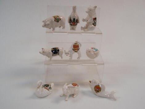 Nine items of crested china