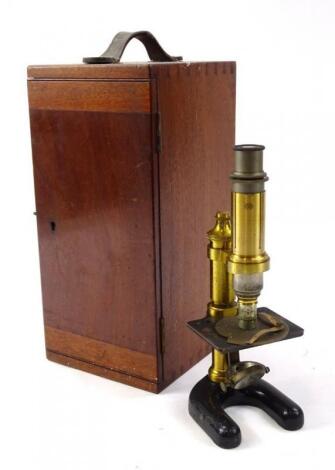 An early 20thC mahogany cased students microscope