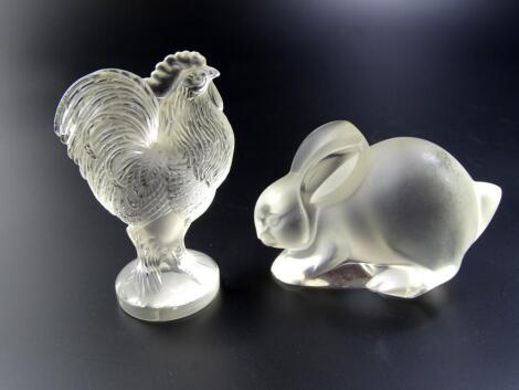 A modern Lalique frosted glass cockerel