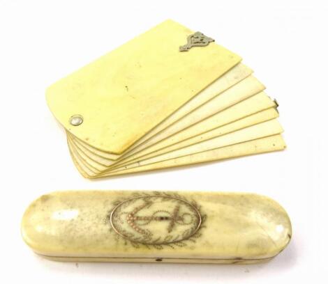 A 19thC ivory and yellow metal pique work toothpick case