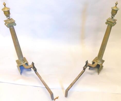 A pair of 19thC brass fire dogs or andirons