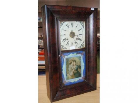 An American mahogany ogee shelf clock with verre eglomise panel<br