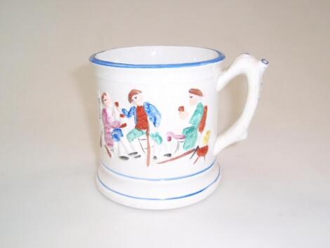 A Victorian (frog) mug with polychrome tavern scenes to the exterior