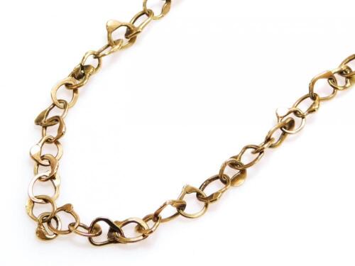 A 9ct gold necklace or watch chain with shaped links