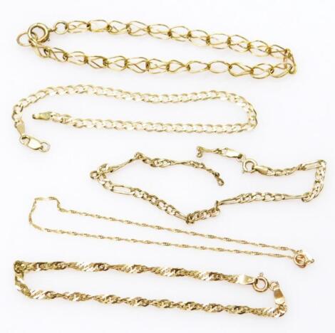 Five 9ct gold bracelets