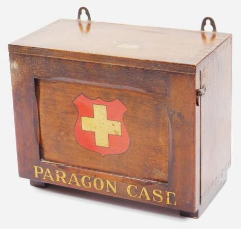 A stained pine Paragon Case first aid box