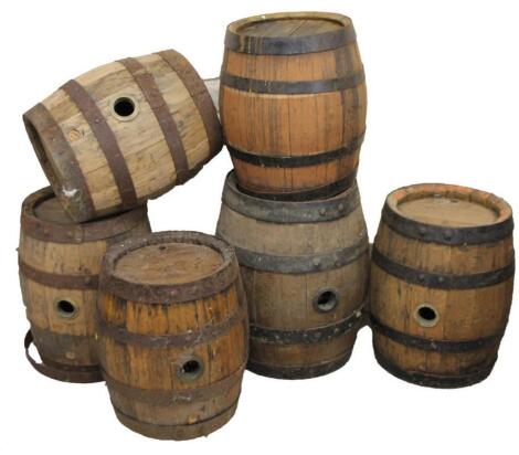 Six various early 20thC and later coopered oak panelled barrels