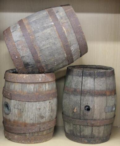 Three various early 20thC oak and metal band coopered barrels