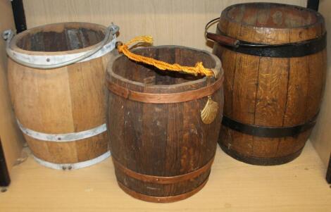 Three various early 20thC coopered oak and other buckets