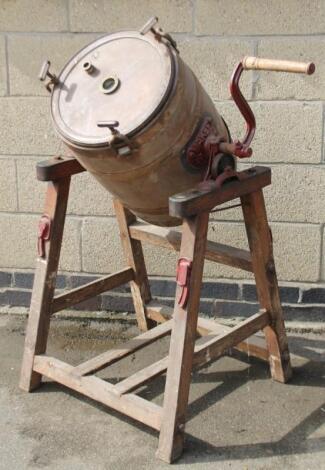 A late 19thC Hathaway coopered butter churn