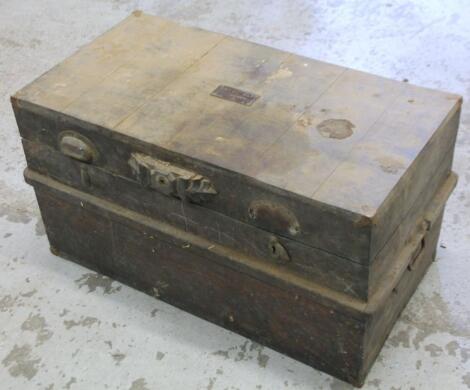 A late 19thC wooden plank top tool chest