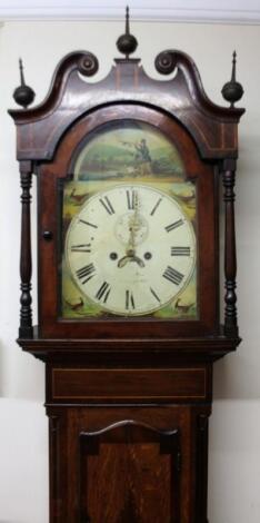 A mid 19thC oak and mahogany country longcase clock