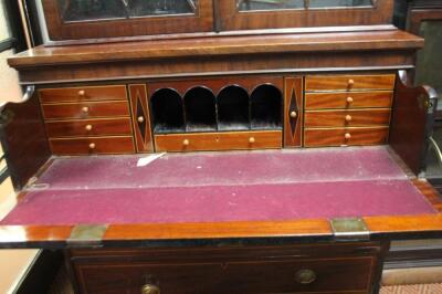 A George III mahogany and satinwood inlaid secretaire bookcase - 3