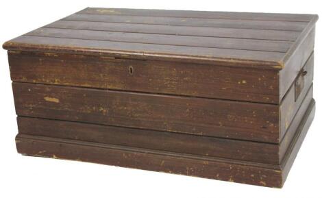 A late 19thC plank top pine tool chest