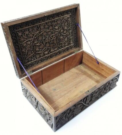 A 19thC heavily carved East Indian style box
