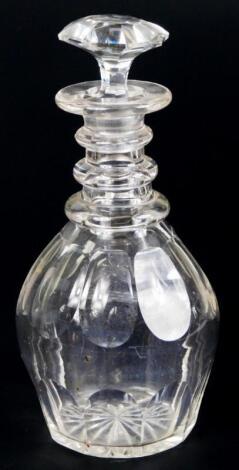 A Georgian cut glass three ring decanter