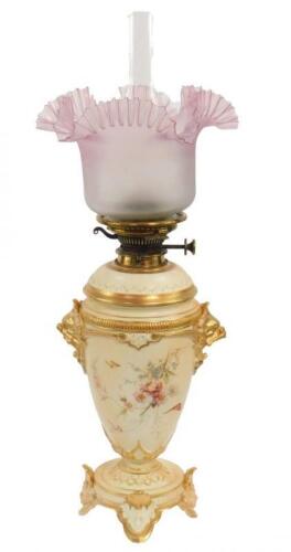 A Royal Worcester late 19thC blush porcelain oil lamp