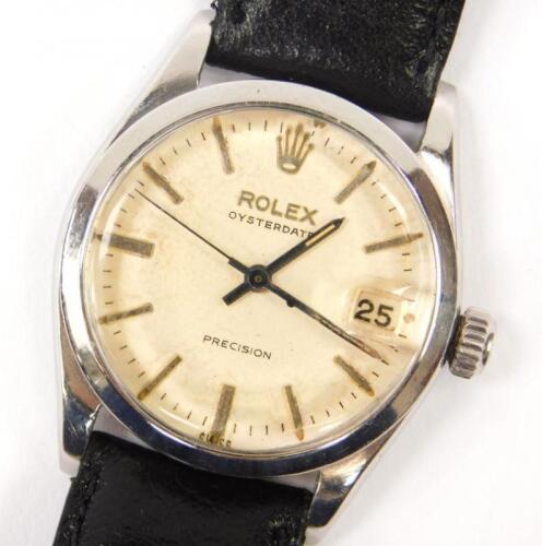 A Rolex Oysterdate precision gentleman's stainless steel cased wristwatch