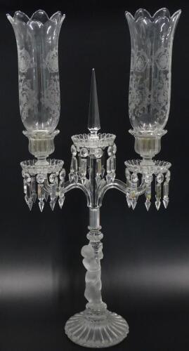 A late 20thC Baccarat two branch candelabra