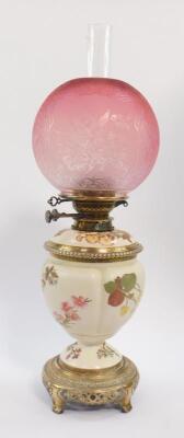 A Royal Worcester blush porcelain and brass oil lamp - 2