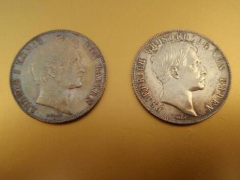 German Coins: Baden 1860 one gulden and Bavaria 1843 one gulden