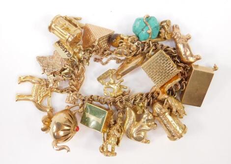 A 9ct gold double circular link charm bracelet