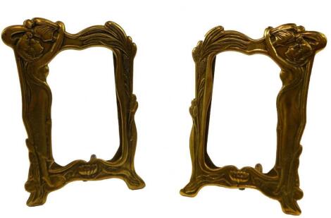 A pair of Art Nouveau style brass strut photograph frames