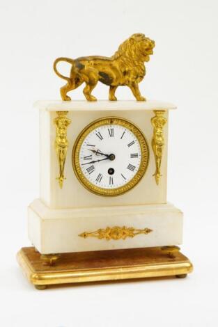 A Victorian white marble and gilt brass mantel clock