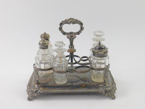 *An early 19thC Sheffield plated seven bottle Cruet stand