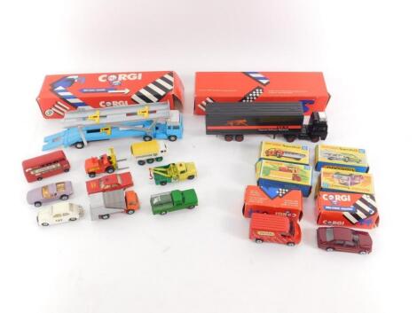 A Corgi die cast Volvo car transporter