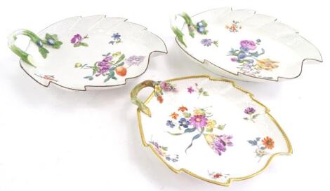 A pair of Meissen porcelain leaf shaped dishes