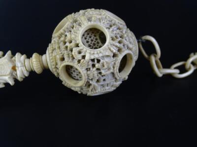 A late 19thC/early 20thC Chinese Canton style carved ivory concentric ball - 4