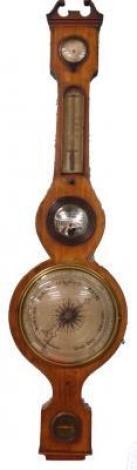 A mid 19thC mahogany boxwood and ebony strung wheel barometer