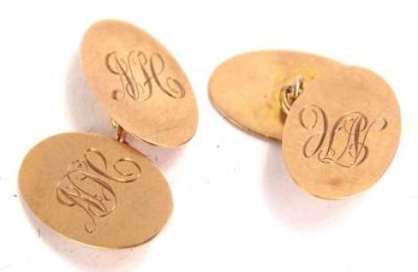 A pair of 9ct gold oval cufflinks