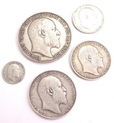 Five Edward VII silver coins