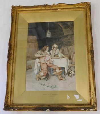 L.Colli. Italian scene with gentleman wooing lady beside barrels etc.