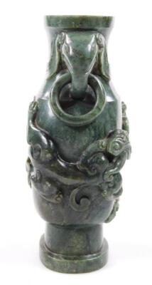 A polished jade coloured stone vase - 2