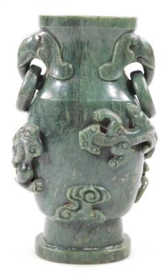 A polished jade coloured stone vase - 3