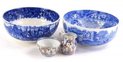 Two blue and white bowls
