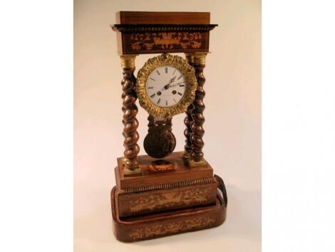 A 19thC French rosewood portico clock