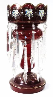 A Victorian ruby glass lustre