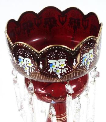 A Victorian ruby glass lustre - 2