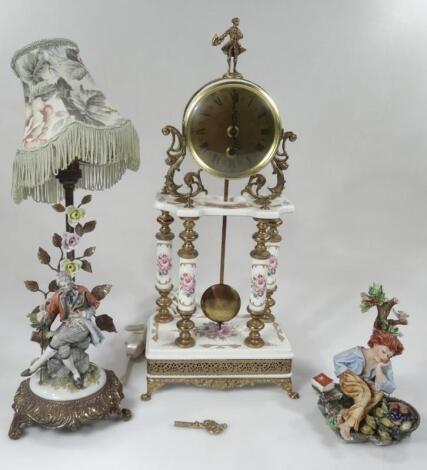 A Capo di monte porcelain mantel clock