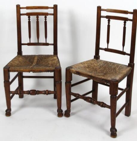 A pair of 19thC Lancashire style ash and elm kitchen chairs