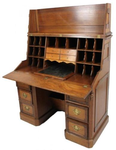 A walnut oak burr wood and satin wood inlaid bureau desk