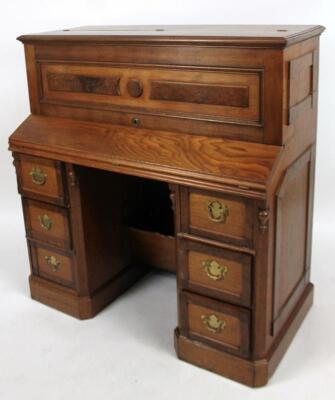 A walnut oak burr wood and satin wood inlaid bureau desk - 2