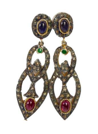 A pair of diamond and gem set earrings