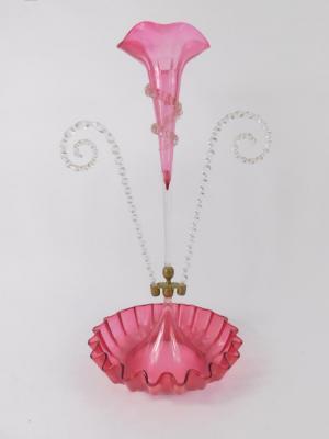 A Victorian cranberry glass epergne