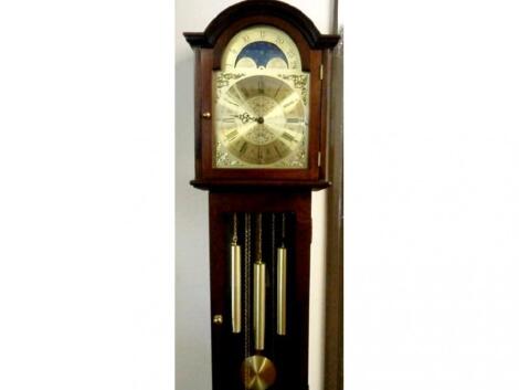 A modern mahogany three train long case clock marked Fen Clocks