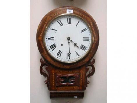 A Victorian Tonbridge inlaid walnut drop dial wall clock 67cm high